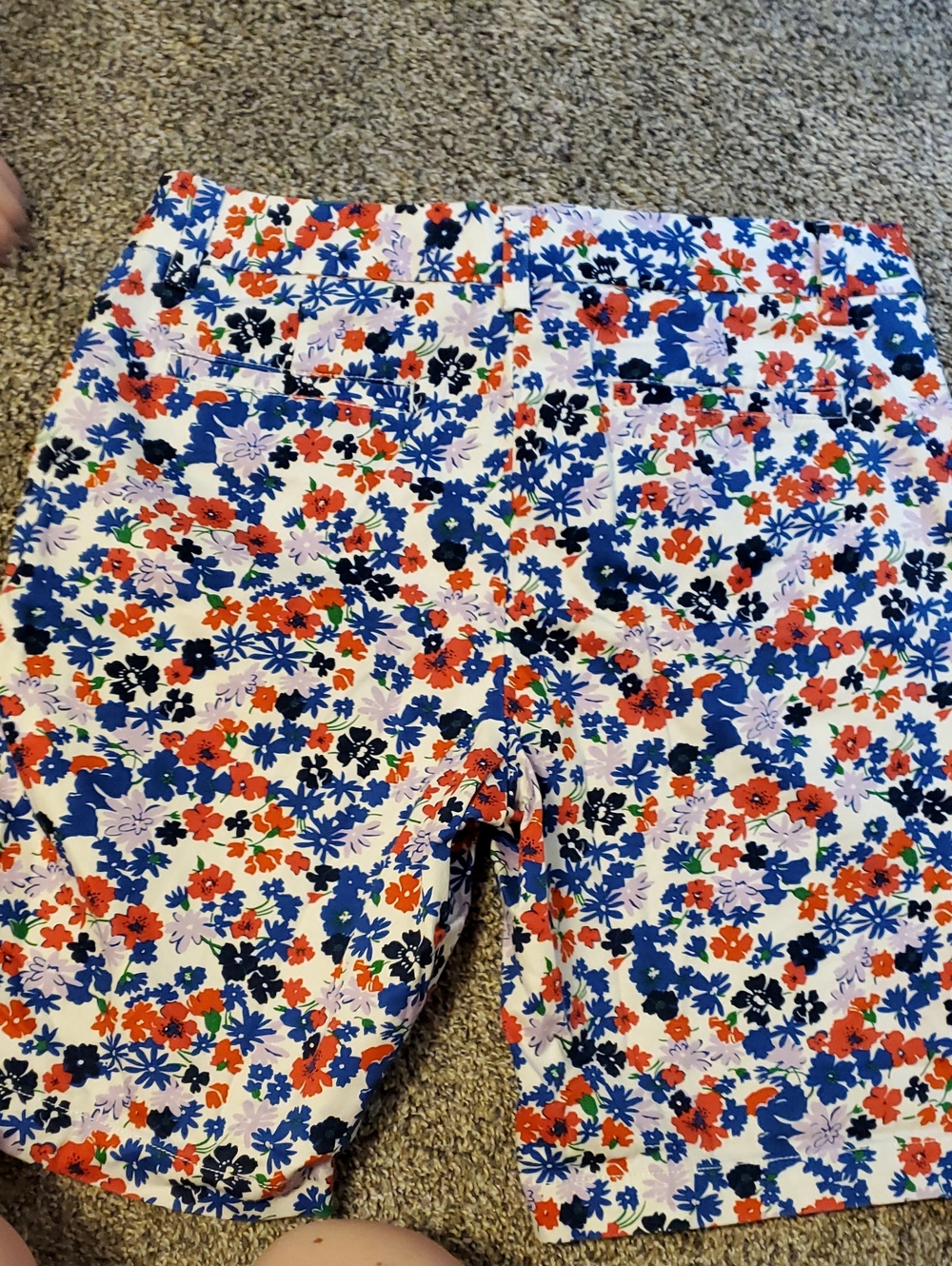 Lands' End Floral Print Shorts - White with Red & Navy Flowers